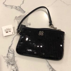 Coach NEW black sequin wristlet NWT